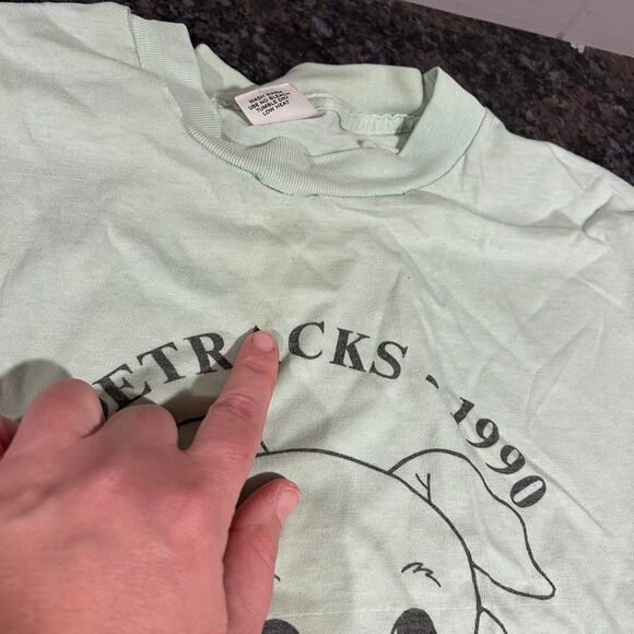 Vintage 1990 Lot of 2 Single Stitch Pig Graphic Sidetracks Tshirts Green Red XXL - Picture 9 of 12